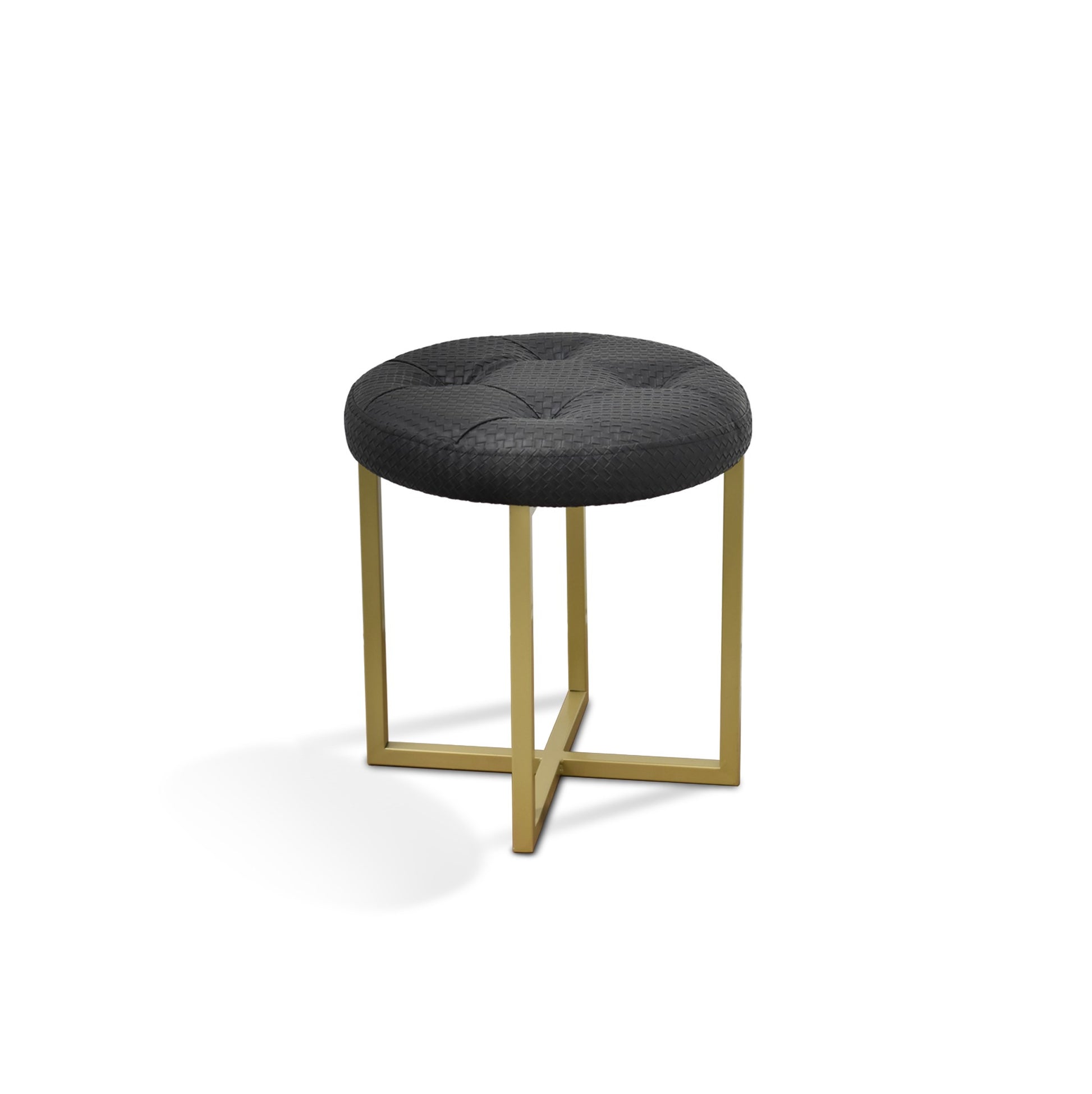 17" Black Tufted Faux Leather and Gold Stool By Homeroots | Stools | Modishstore - 2