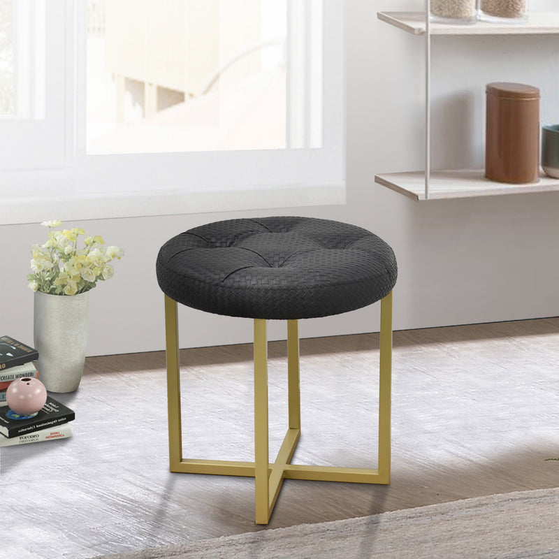 17" Black Tufted Faux Leather and Gold Stool By Homeroots | Stools | Modishstore