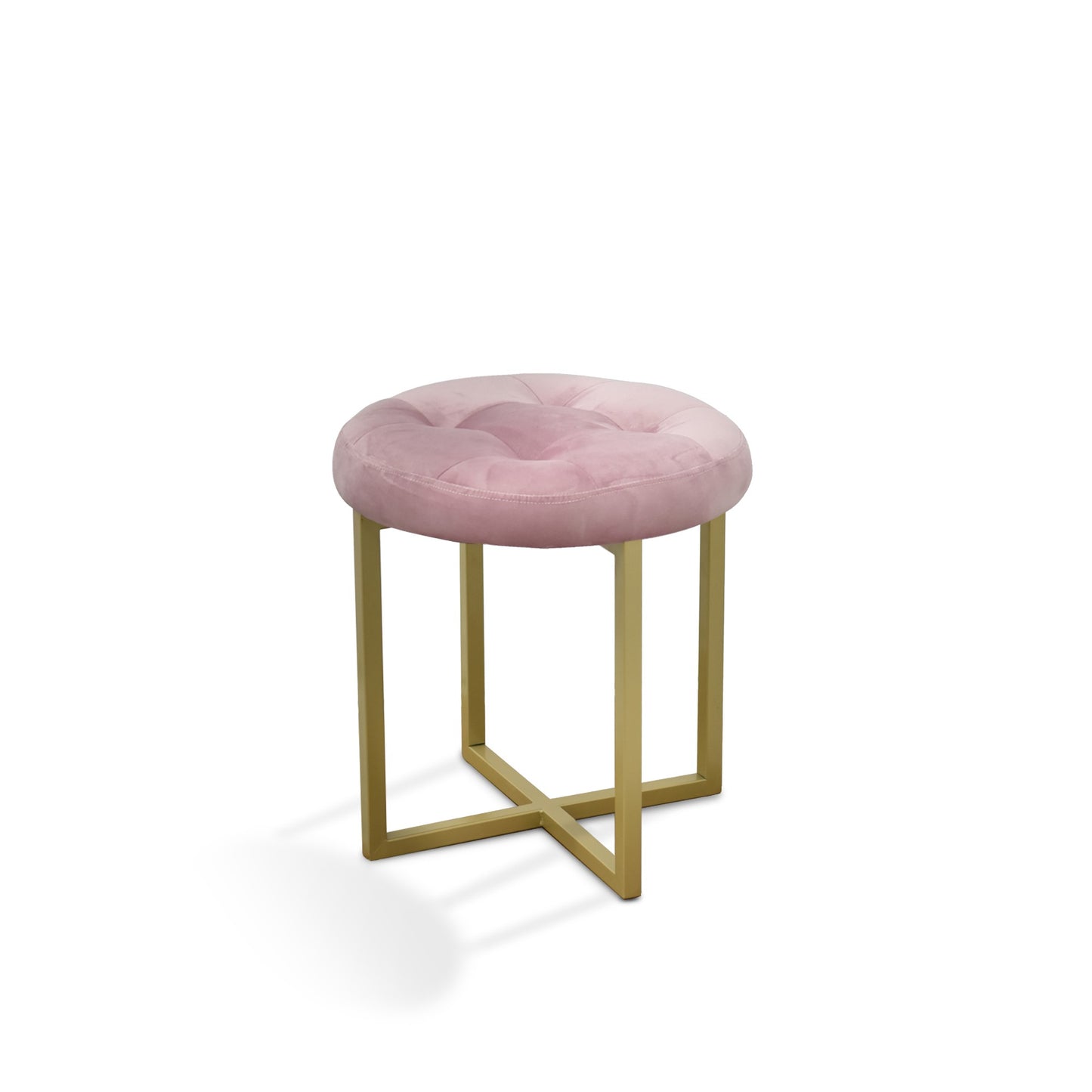 17" Pink Tufted Velvet and Gold Stool By Homeroots | Stools | Modishstore - 2