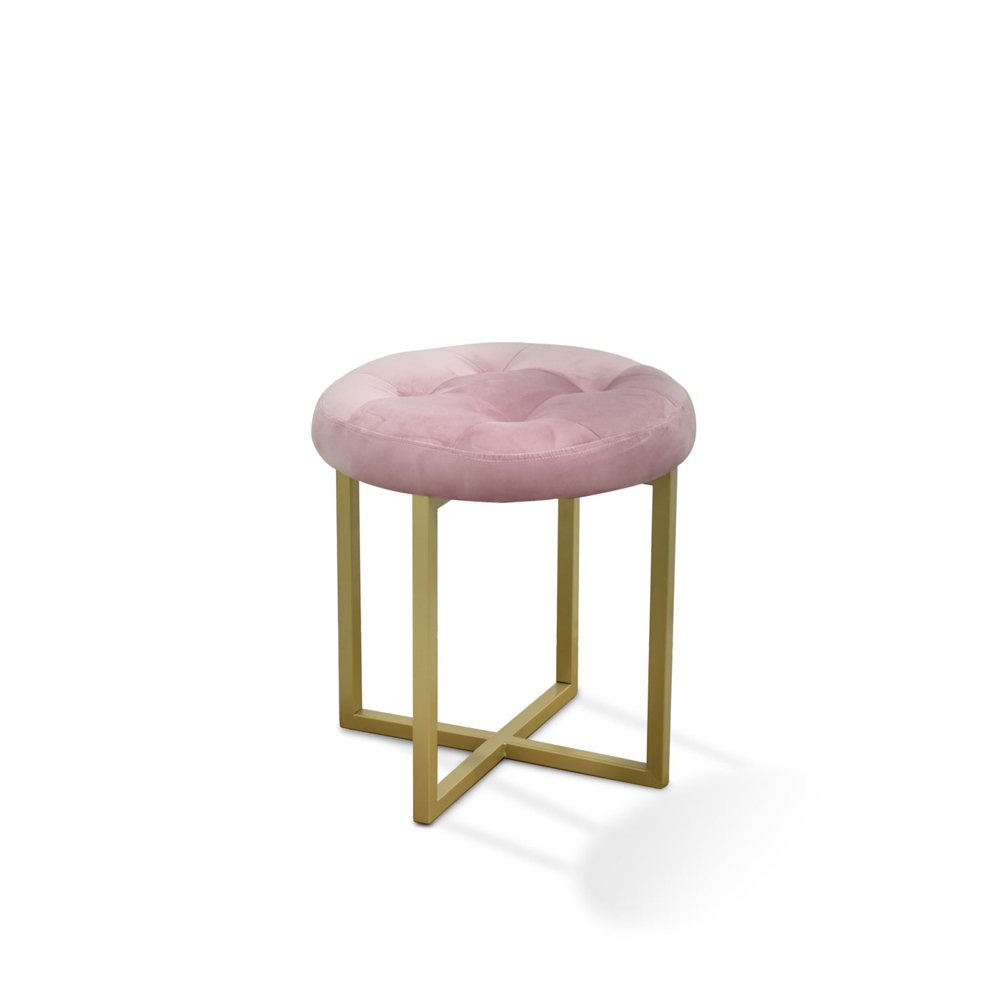 17" Pink Tufted Velvet and Gold Stool By Homeroots | Stools | Modishstore - 4