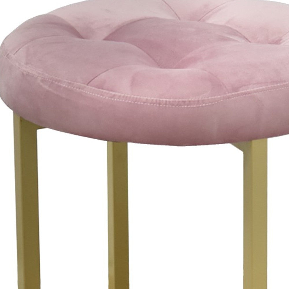 17" Pink Tufted Velvet and Gold Stool By Homeroots | Stools | Modishstore - 6