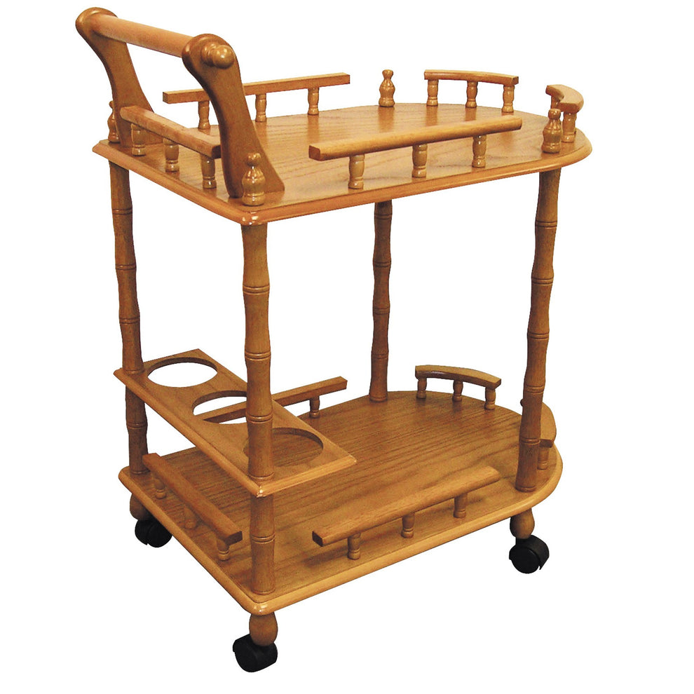Oak Finish Rolling Wine Bar Cart By Homeroots | Bar Carts | Modishstore - 2