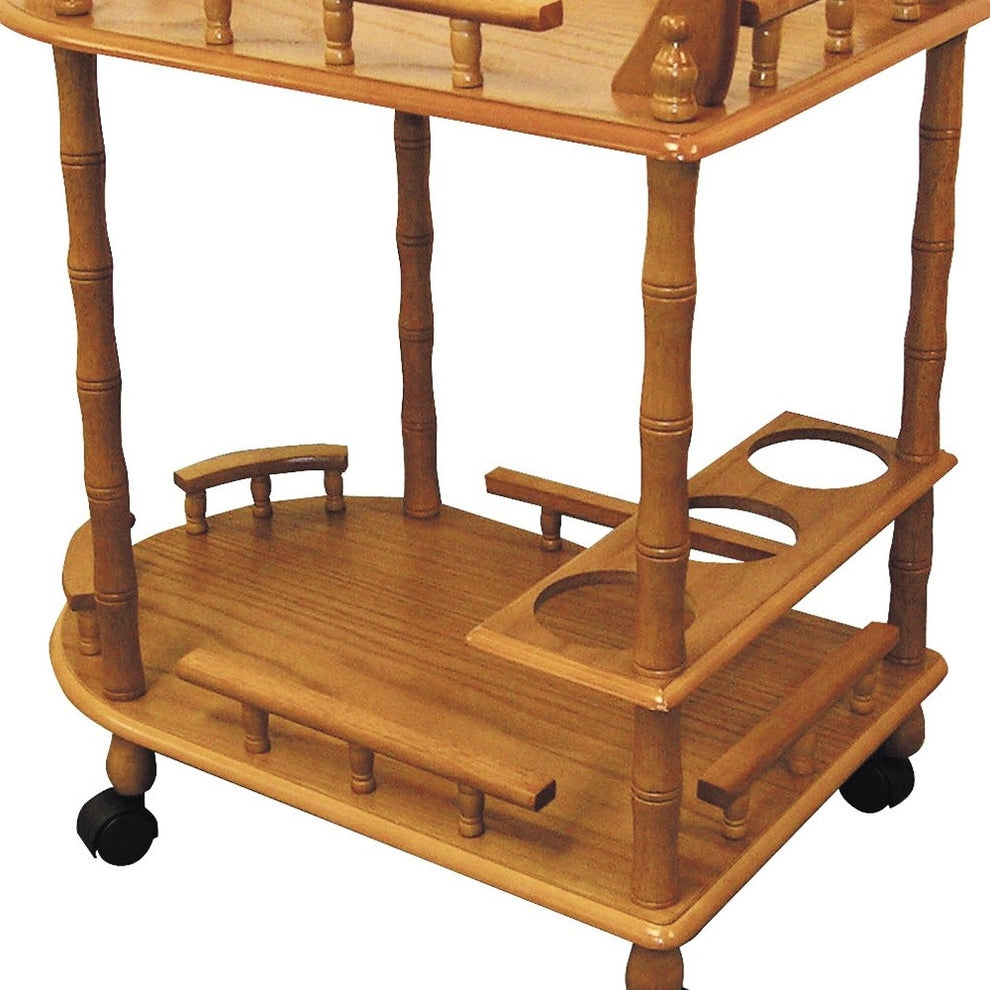 Oak Finish Rolling Wine Bar Cart By Homeroots | Bar Carts | Modishstore - 3
