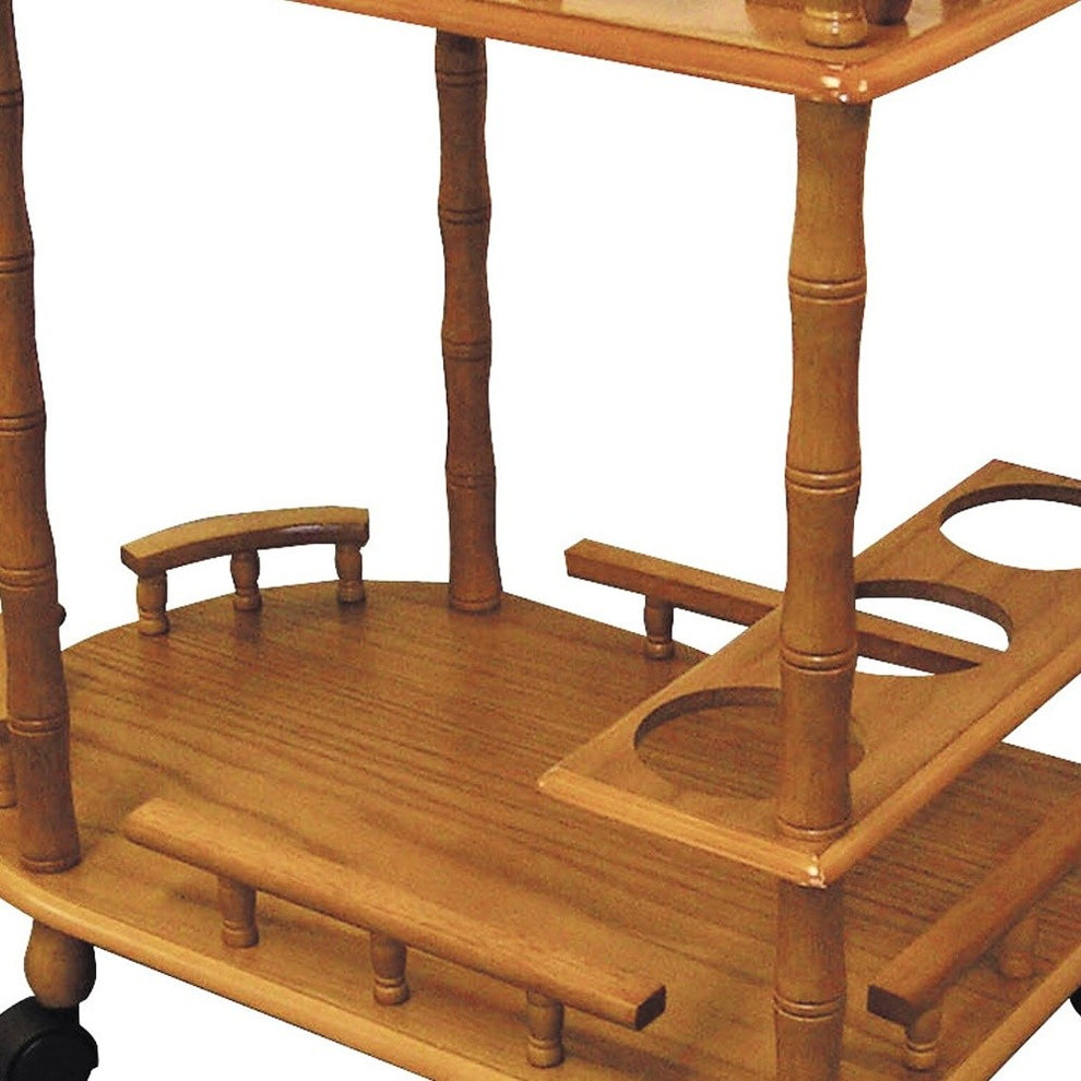 Oak Finish Rolling Wine Bar Cart By Homeroots | Bar Carts | Modishstore - 4