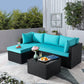 Aqua and Brown Wicker L Shape Three Piece Sofa Set By Homeroots | Outdoor Sofas, Loveseats & Sectionals | Modishstore - 2