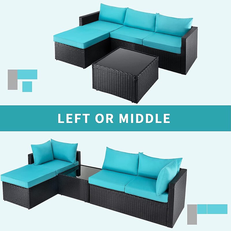 Aqua and Brown Wicker L Shape Three Piece Sofa Set By Homeroots | Outdoor Sofas, Loveseats & Sectionals | Modishstore - 4