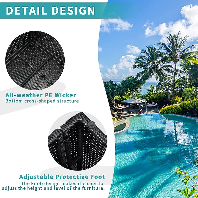 Aqua and Brown Wicker L Shape Three Piece Sofa Set By Homeroots | Outdoor Sofas, Loveseats & Sectionals | Modishstore - 6