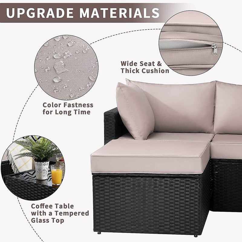 Beige and Brown Wicker L Shape Three Piece Sofa Set By Homeroots | Outdoor Sofas, Loveseats & Sectionals | Modishstore - 4