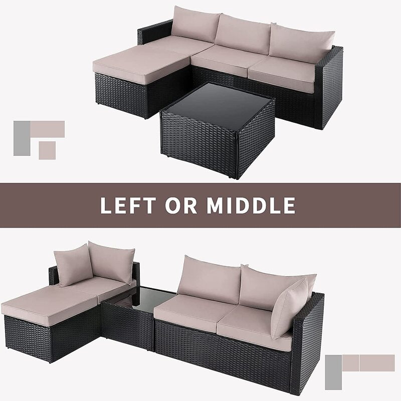 Beige and Brown Wicker L Shape Three Piece Sofa Set By Homeroots | Outdoor Sofas, Loveseats & Sectionals | Modishstore - 5