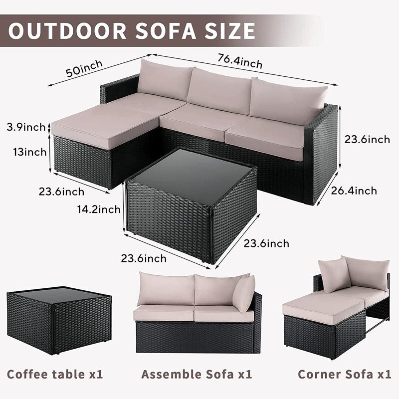 Beige and Brown Wicker L Shape Three Piece Sofa Set By Homeroots | Outdoor Sofas, Loveseats & Sectionals | Modishstore - 6