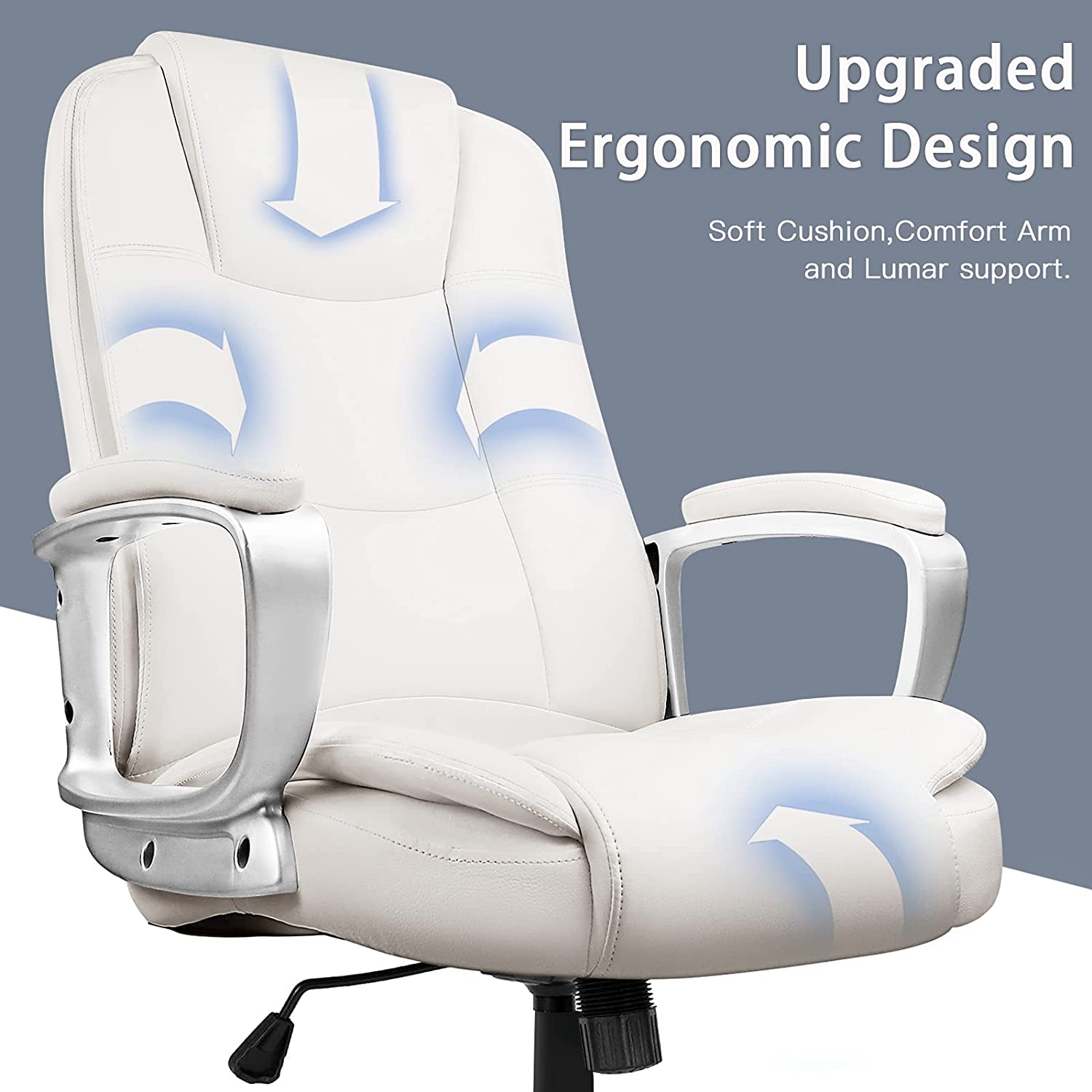 White Leather Executive Chair with Lumbar Support By Homeroots | Office Chairs | Modishstore - 3