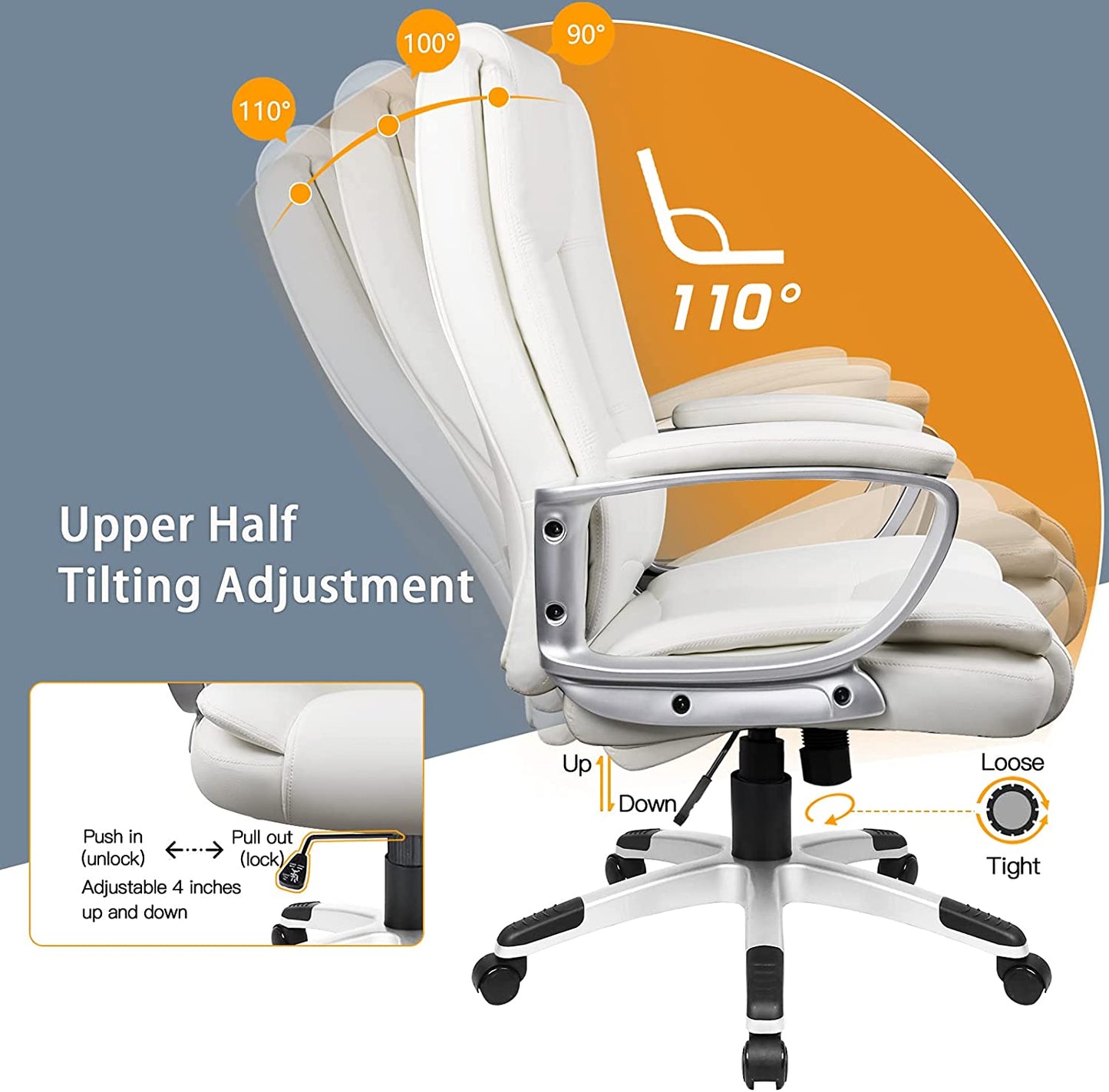 White Leather Executive Chair with Lumbar Support By Homeroots | Office Chairs | Modishstore - 4