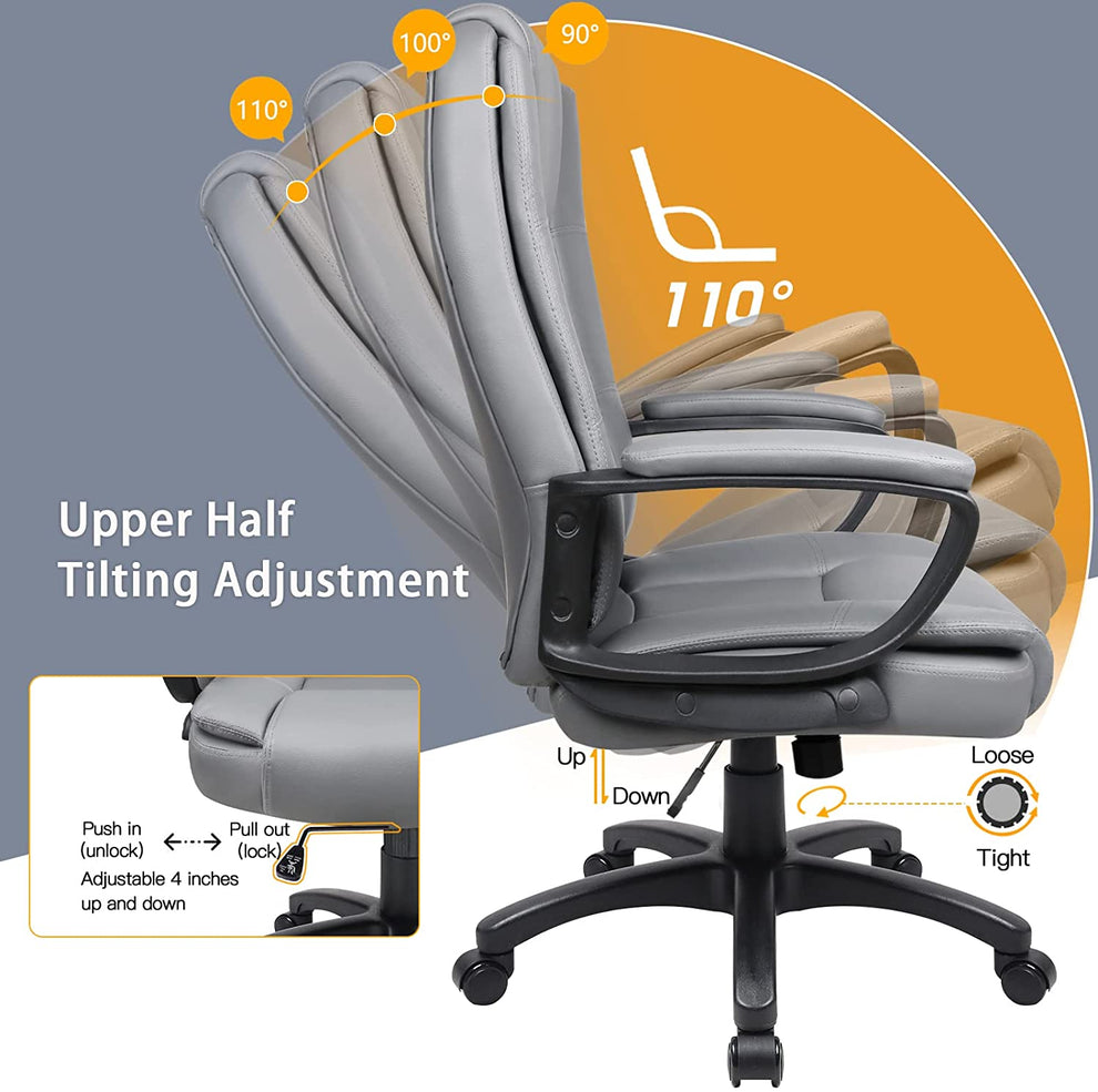 White Leather Executive Chair with Lumbar Support By Homeroots | Office Chairs | Modishstore - 5