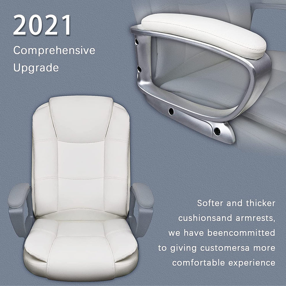 White Leather Executive Chair with Lumbar Support By Homeroots | Office Chairs | Modishstore - 6