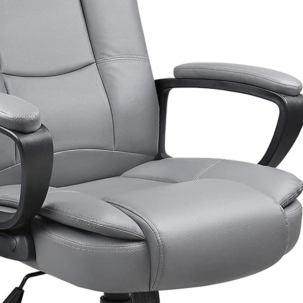 Light Gray Leather Executive Chair with Lumbar Support By Homeroots | Office Chairs | Modishstore - 4
