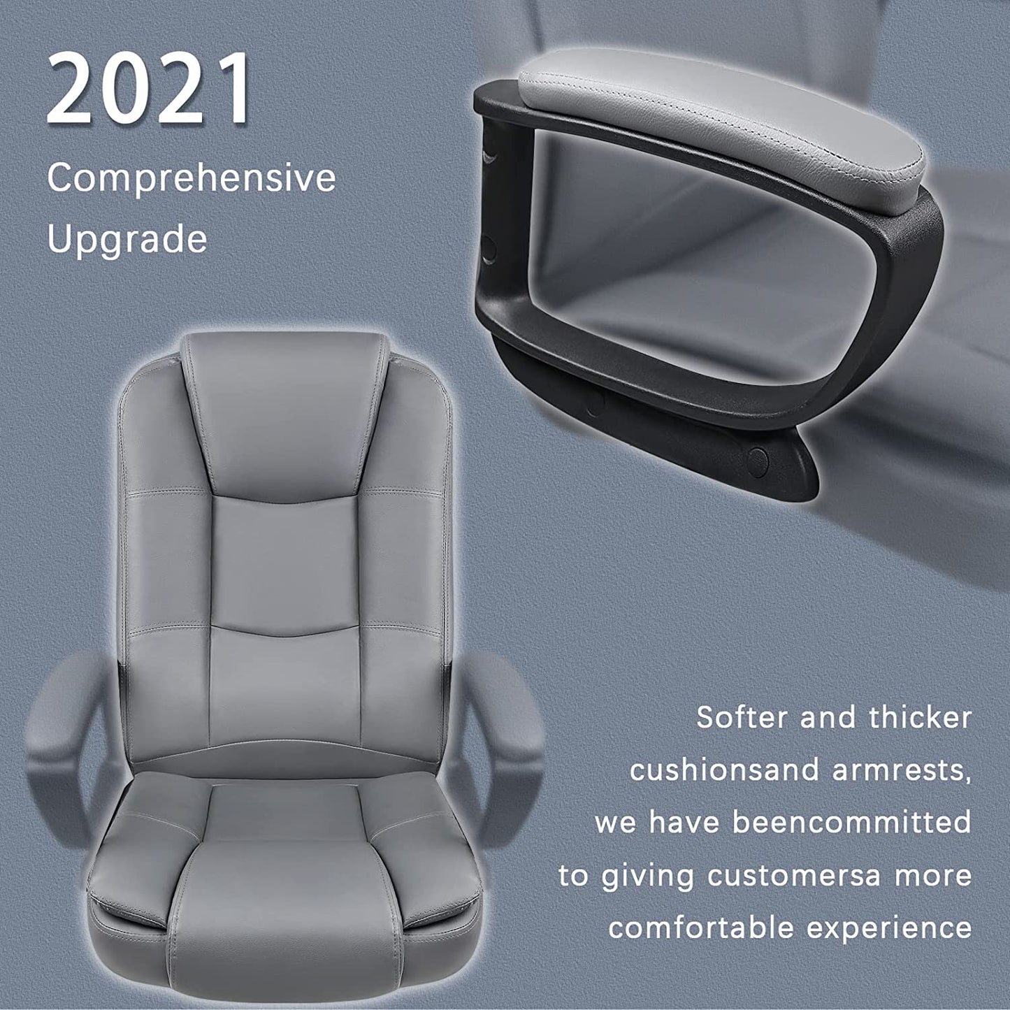 Light Gray Leather Executive Chair with Lumbar Support By Homeroots | Office Chairs | Modishstore - 6