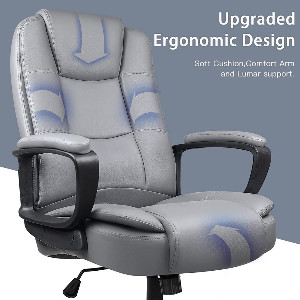 Light Gray Leather Executive Chair with Lumbar Support By Homeroots | Office Chairs | Modishstore - 7
