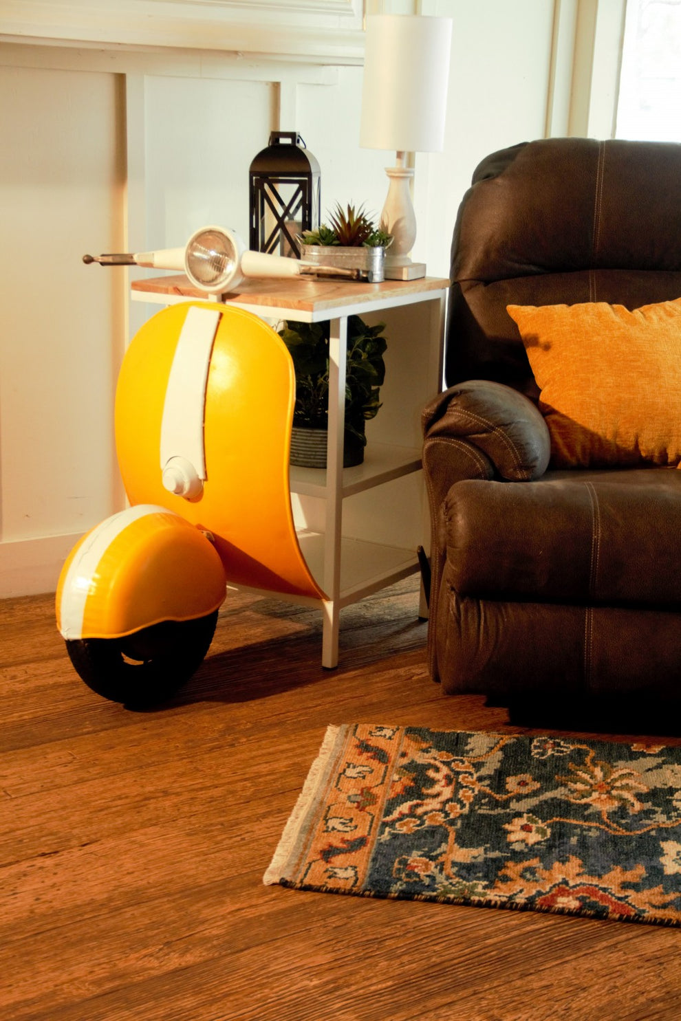 Yellow Wood And Metal Mini Scooter End or Side Table By Homeroots | End Tables | Modishstore - 4
