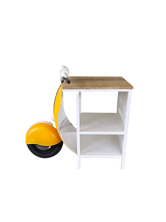 Yellow Wood And Metal Mini Scooter End or Side Table By Homeroots