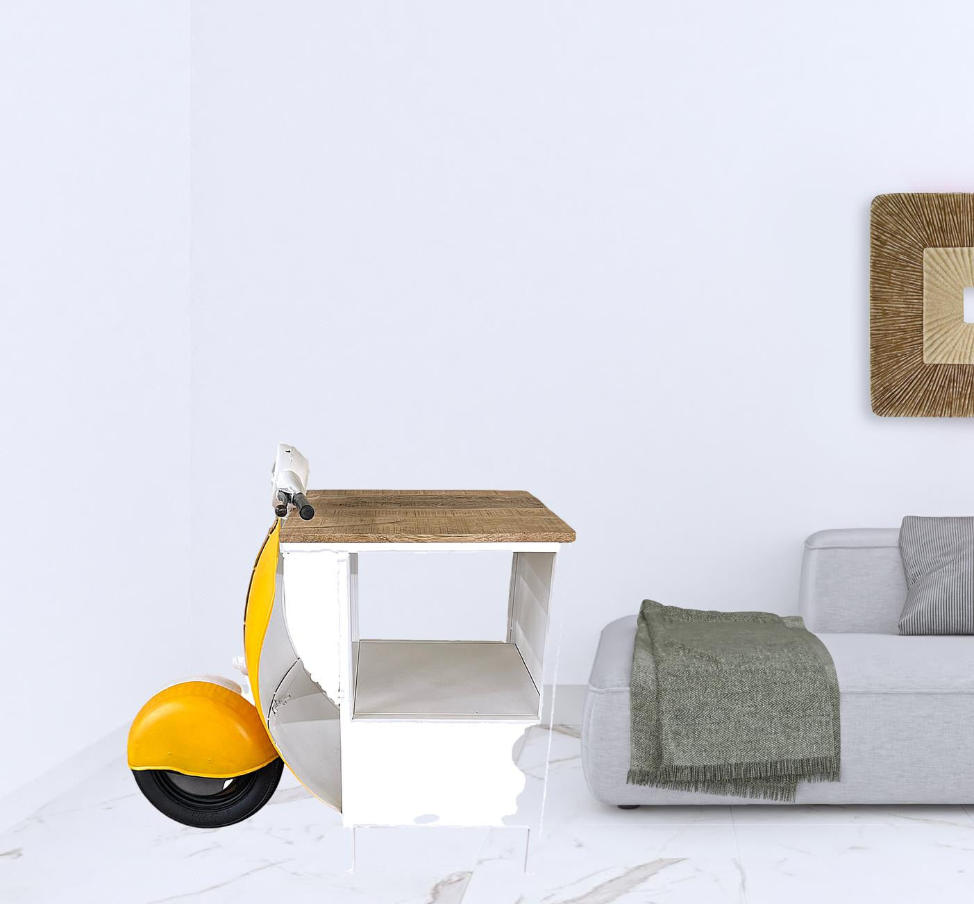 Yellow Wood And Metal Mini Scooter End or Side Table By Homeroots | End Tables | Modishstore - 3