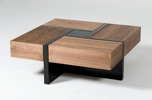 Modern Walnut and Black Square Coffee Table with Storage By Homeroots | Coffee Tables | Modishstore