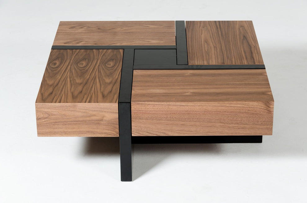 Modern Walnut and Black Square Coffee Table with Storage By Homeroots | Coffee Tables | Modishstore - 2