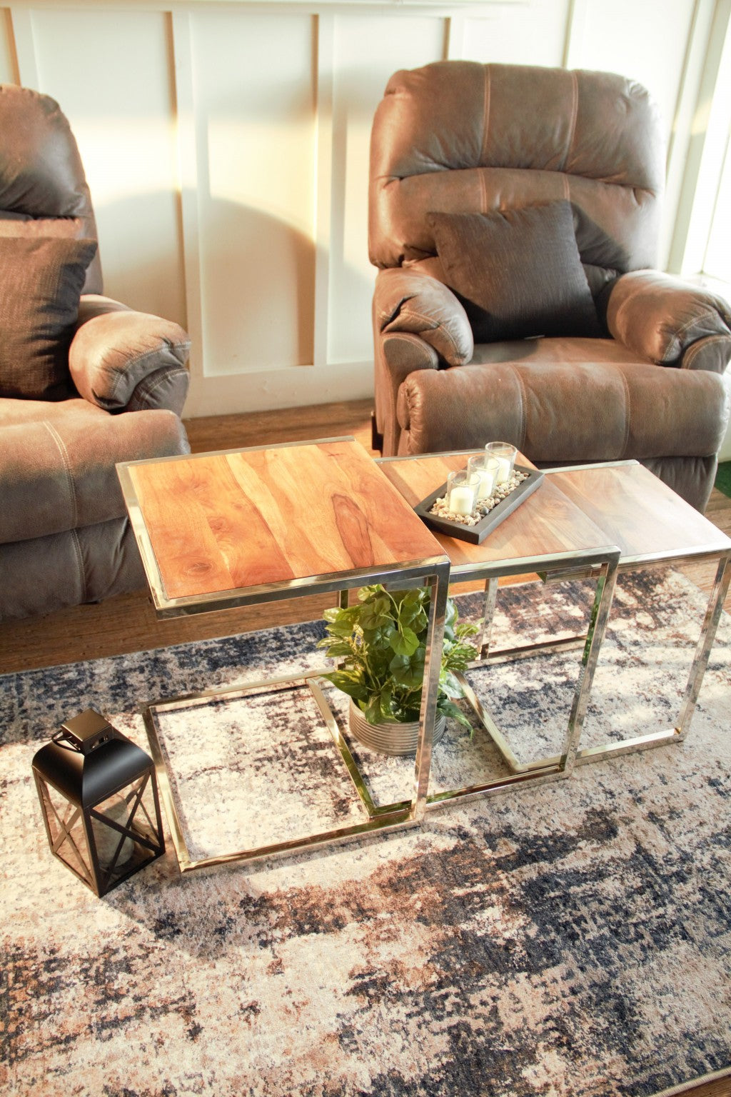 Set of Three Stylish Wood and Metal C Shaped Nesting End Tables By Homeroots | End Tables | Modishstore