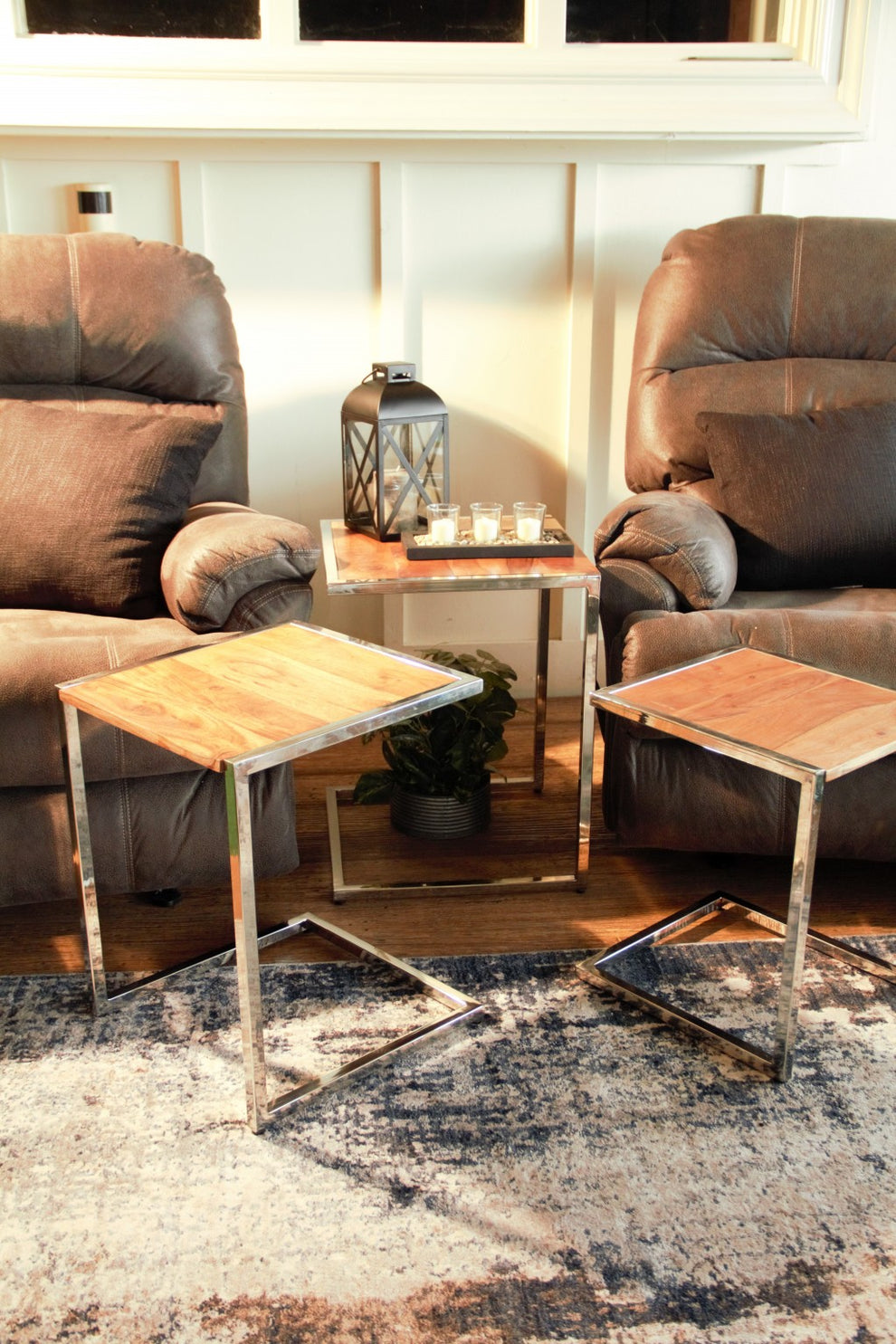 Set of Three Stylish Wood and Metal C Shaped Nesting End Tables By Homeroots | End Tables | Modishstore - 2