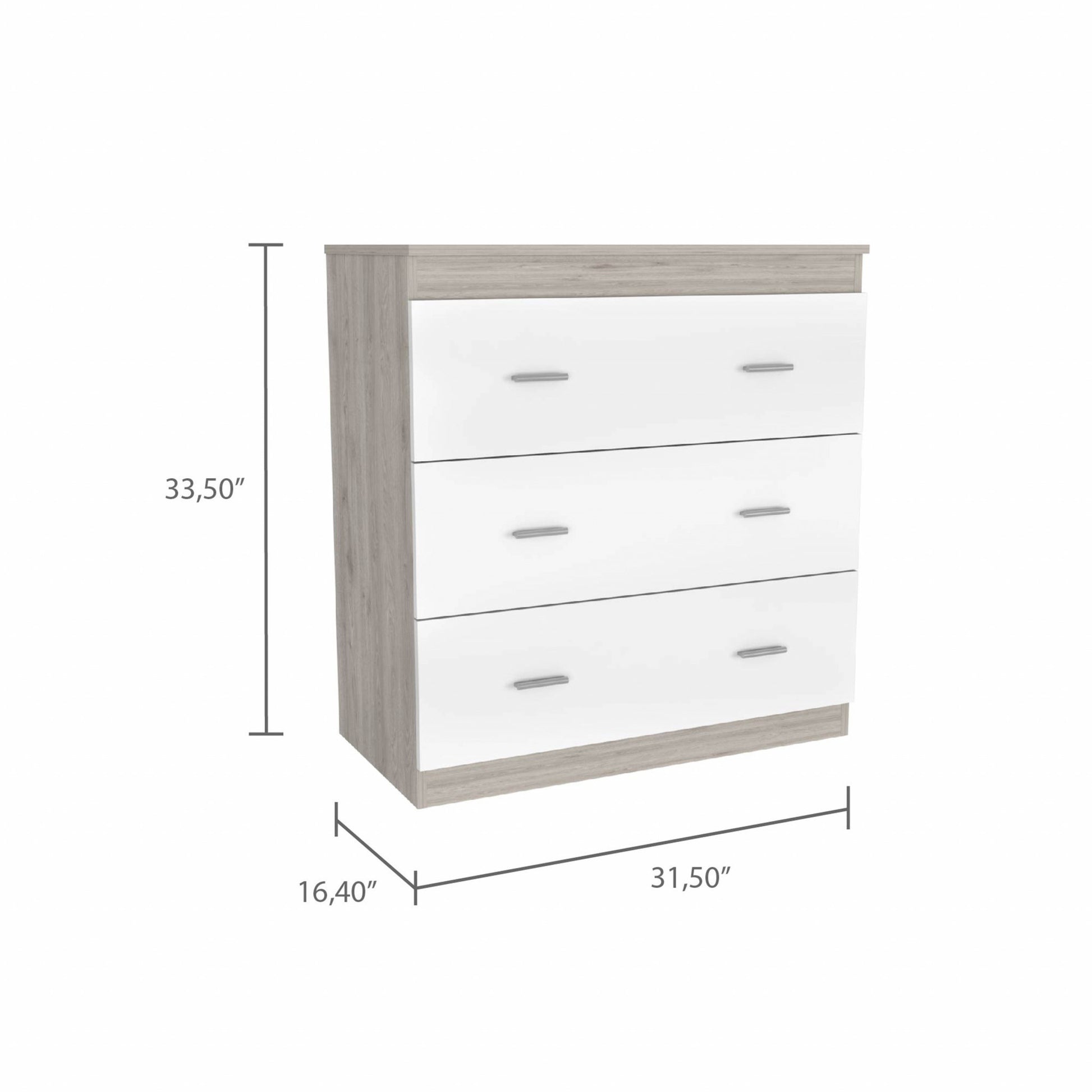 33" Light Gray and White Three Drawer Dresser By Homeroots | Dressers | Modishstore - 3