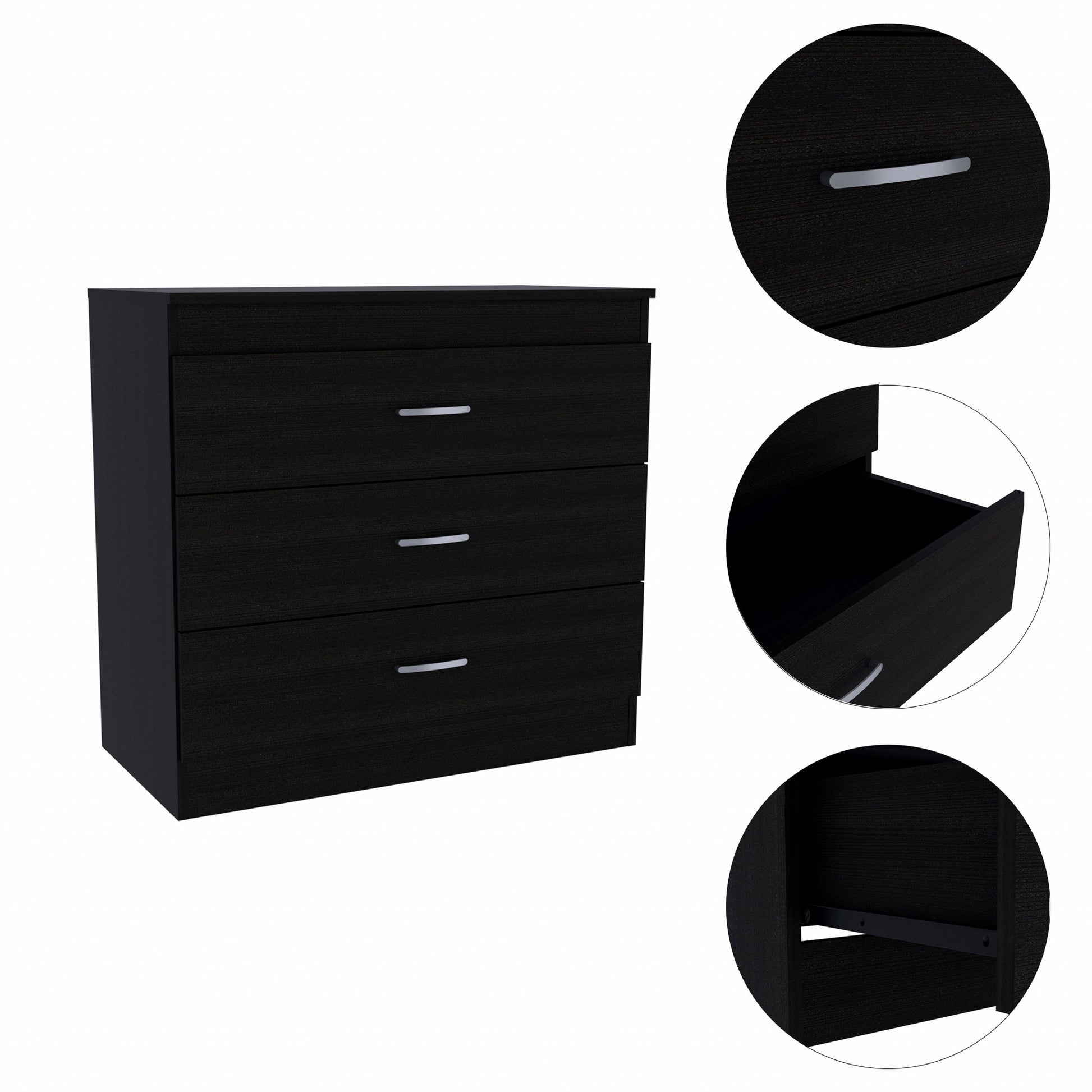 29" Black Three Drawer Dresser By Homeroots | Dressers | Modishstore - 8