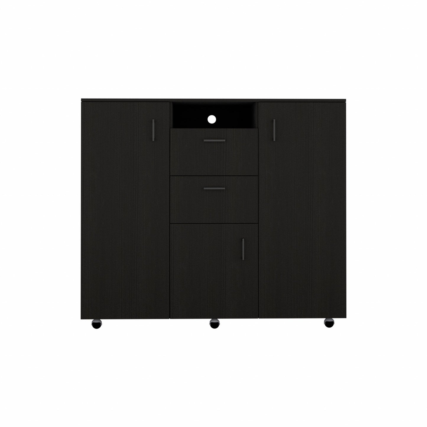 Black Three Door Closet with Two Drawers By Homeroots | Dressers | Modishstore - 2