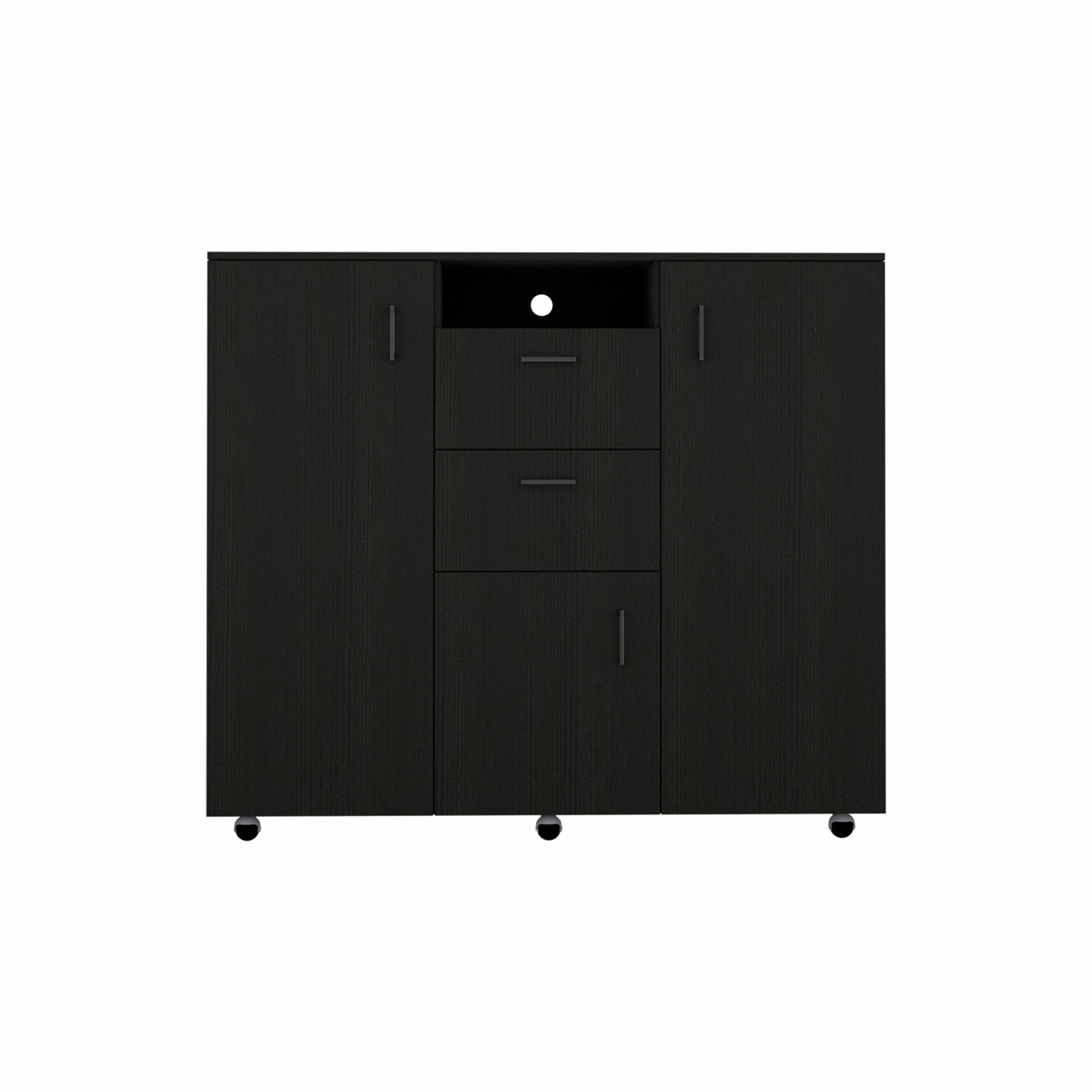 Black Three Door Closet with Two Drawers By Homeroots | Dressers | Modishstore - 2
