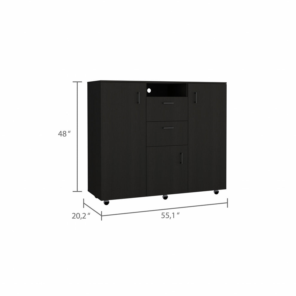 Black Three Door Closet with Two Drawers By Homeroots | Dressers | Modishstore - 3