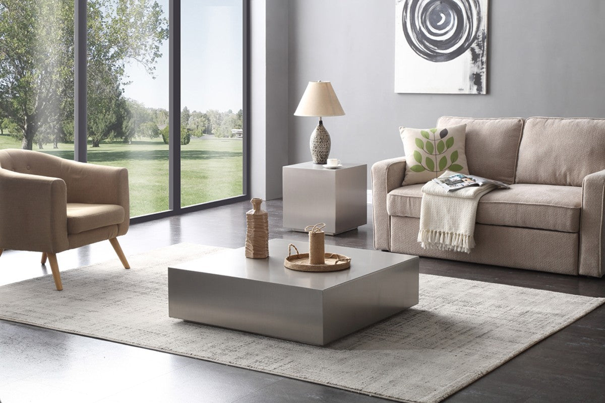 Modern Brushed Silver Stainless Steel Coffee Table By Homeroots | Coffee Tables | Modishstore