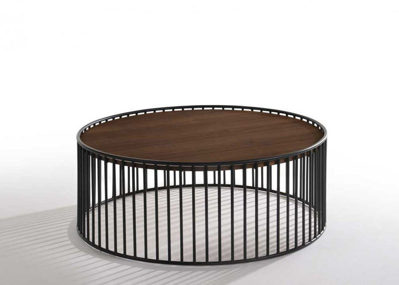 Modern Walnut and Black Metal Rods Round Coffee Table By Homeroots | Coffee Tables | Modishstore