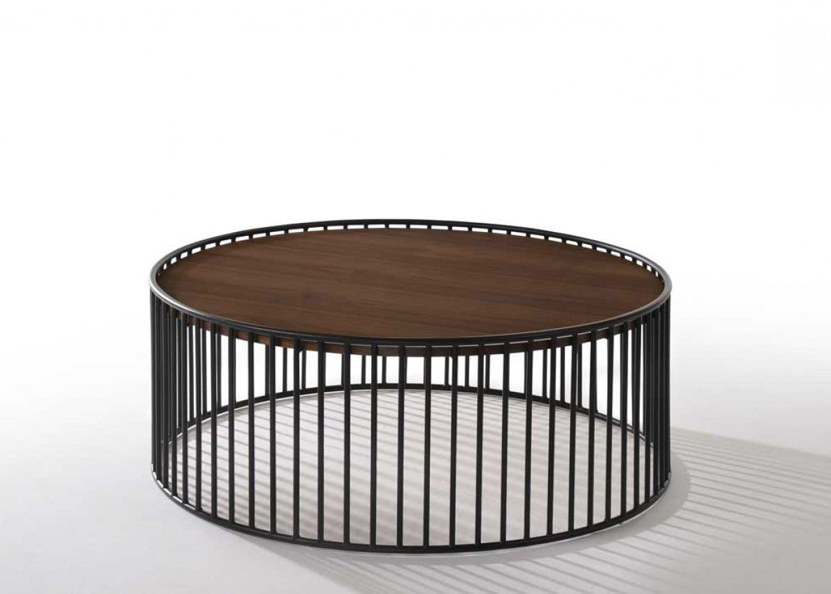 Modern Walnut and Black Metal Rods Round Coffee Table By Homeroots | Coffee Tables | Modishstore - 2