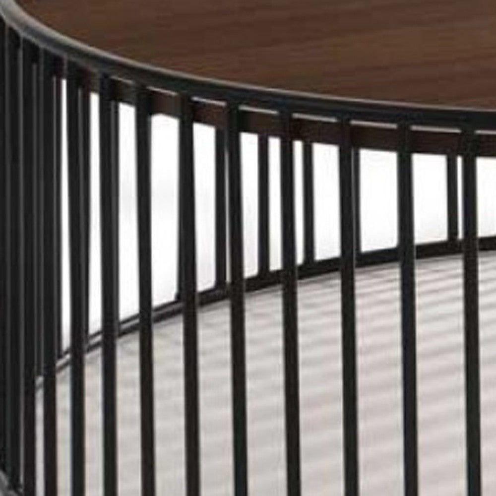 Modern Walnut and Black Metal Rods Round Coffee Table By Homeroots | Coffee Tables | Modishstore - 5
