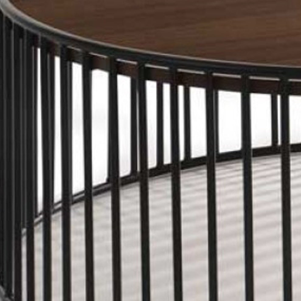 Modern Walnut and Black Metal Rods Round Coffee Table By Homeroots | Coffee Tables | Modishstore - 5