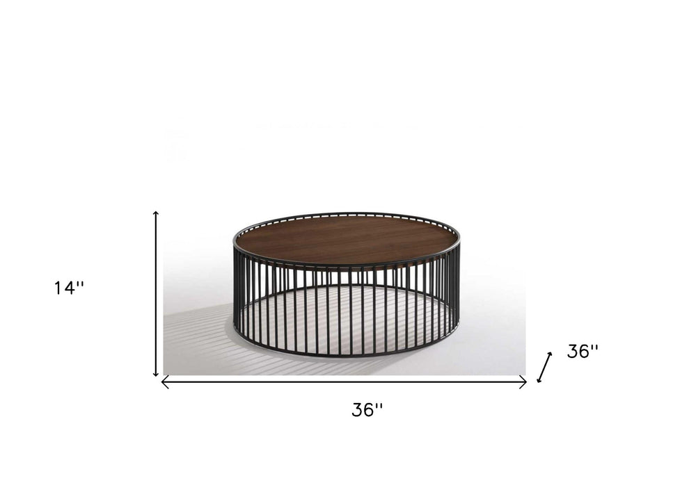 Modern Walnut and Black Metal Rods Round Coffee Table By Homeroots | Coffee Tables | Modishstore - 8
