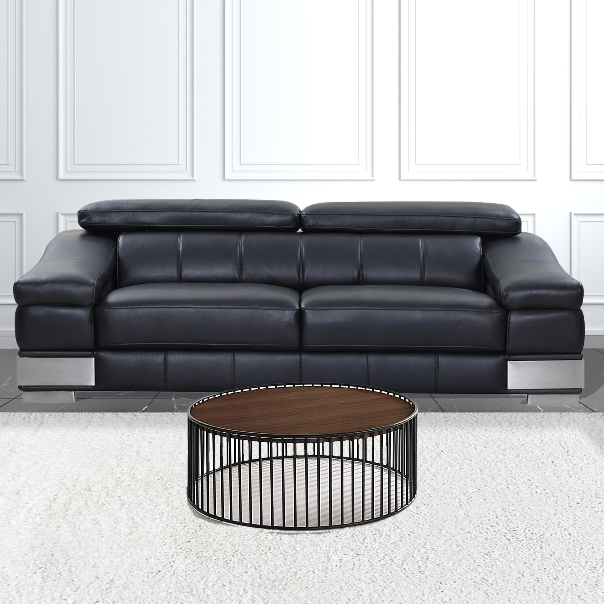 Modern Walnut and Black Metal Rods Round Coffee Table By Homeroots | Coffee Tables | Modishstore - 3