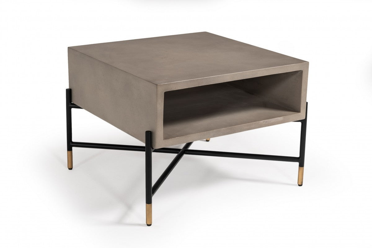 Modern Gray Concrete and Black Metal Coffee Table By Homeroots | Coffee Tables | Modishstore