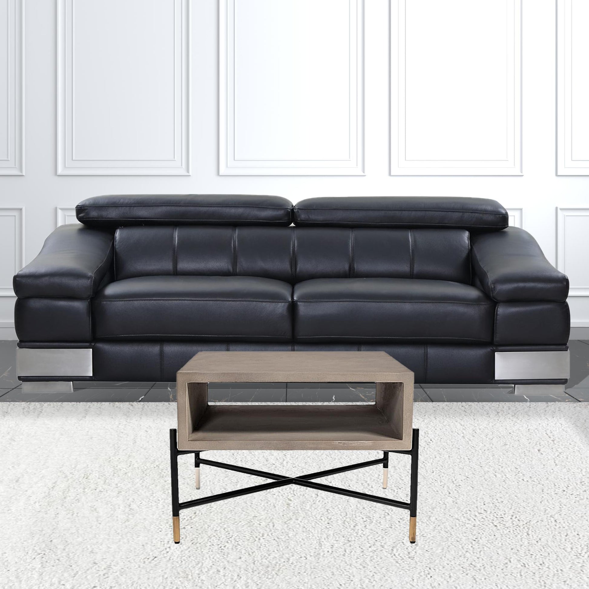 Modern Gray Concrete and Black Metal Coffee Table By Homeroots | Coffee Tables | Modishstore - 3