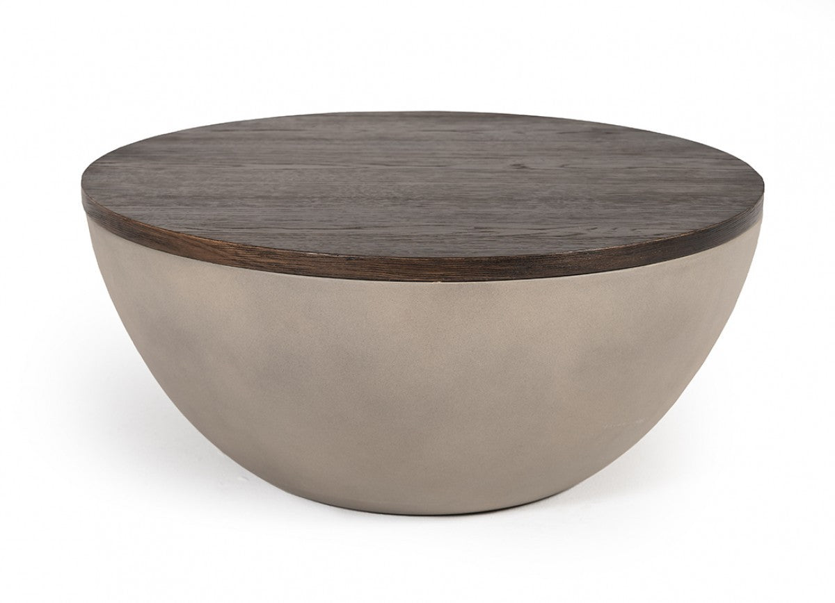 Modern Grey Concrete and Brown Oak Round Coffee Table By Homeroots | Coffee Tables | Modishstore