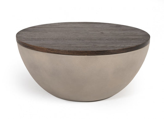 Modern Grey Concrete and Brown Oak Round Coffee Table By Homeroots | Coffee Tables | Modishstore