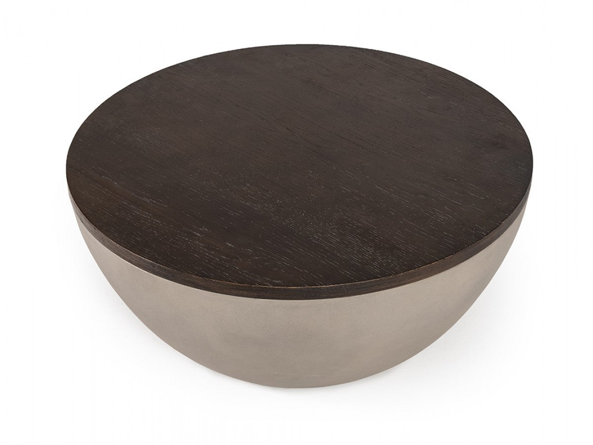 Modern Grey Concrete and Brown Oak Round Coffee Table By Homeroots | Coffee Tables | Modishstore - 2