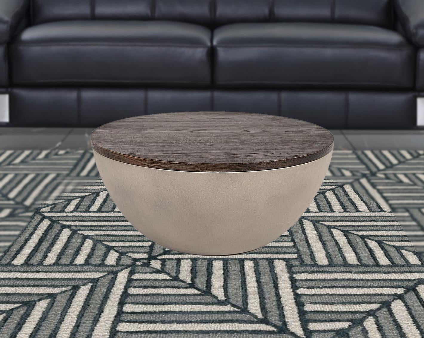 Modern Grey Concrete and Brown Oak Round Coffee Table By Homeroots | Coffee Tables | Modishstore - 5