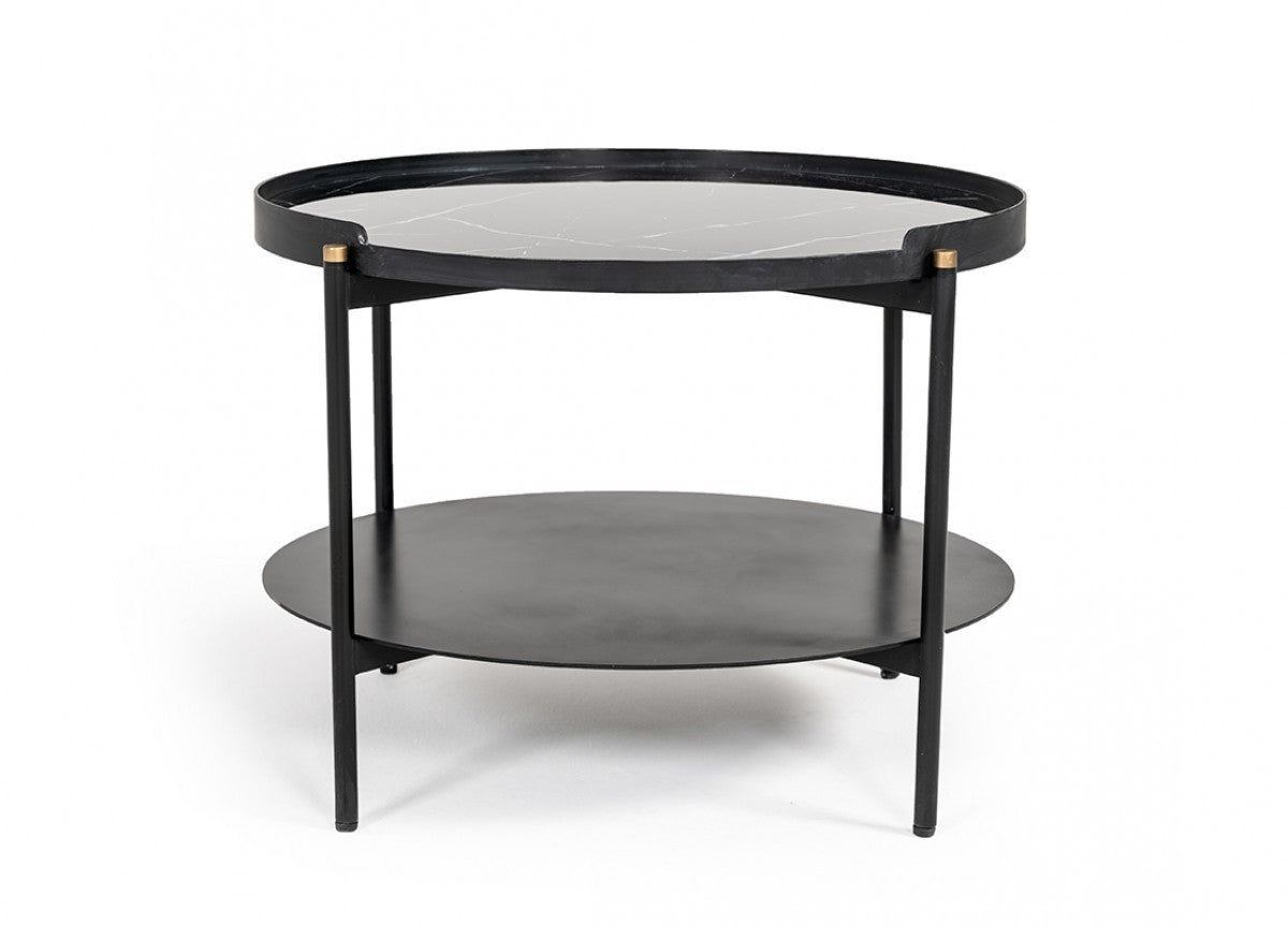 Modern Black Marble Painted Round Metal Coffee Table By Homeroots | Coffee Tables | Modishstore