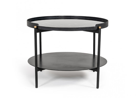 Modern Black Marble Painted Round Metal Coffee Table By Homeroots | Coffee Tables | Modishstore
