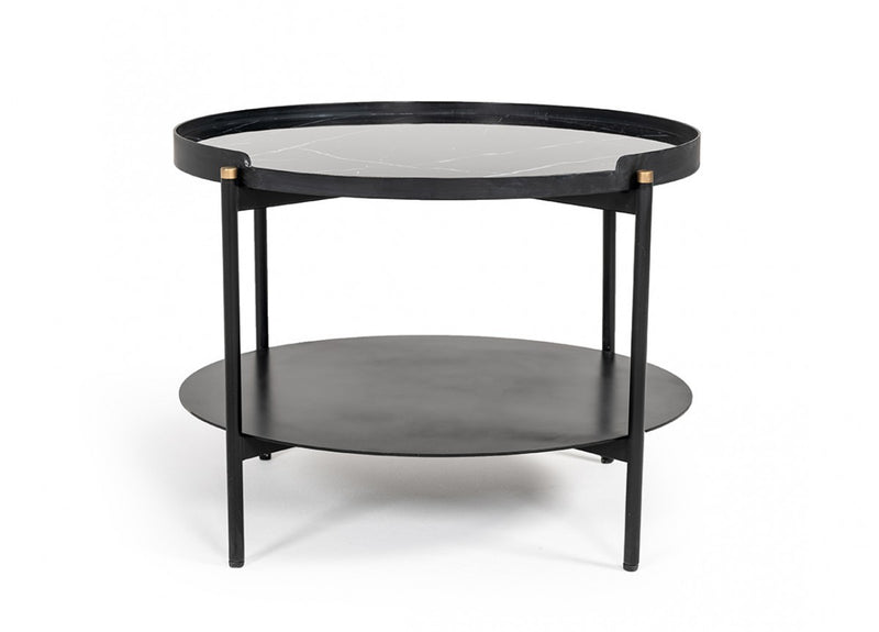 Modern Black Marble Painted Round Metal Coffee Table By Homeroots | Coffee Tables | Modishstore