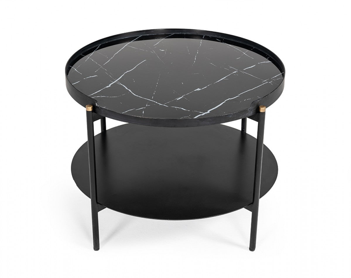 Modern Black Marble Painted Round Metal Coffee Table By Homeroots | Coffee Tables | Modishstore - 2